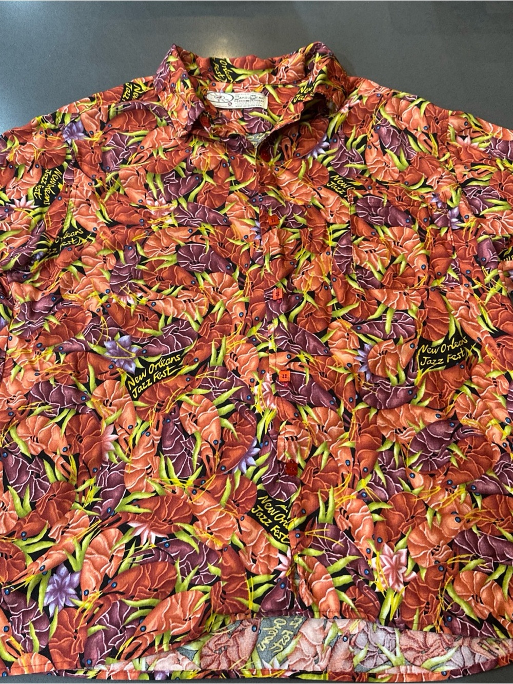 Bayou Wear '03 Jazz Fest New Orleans Crawfish You Hawaiian Shirt XL